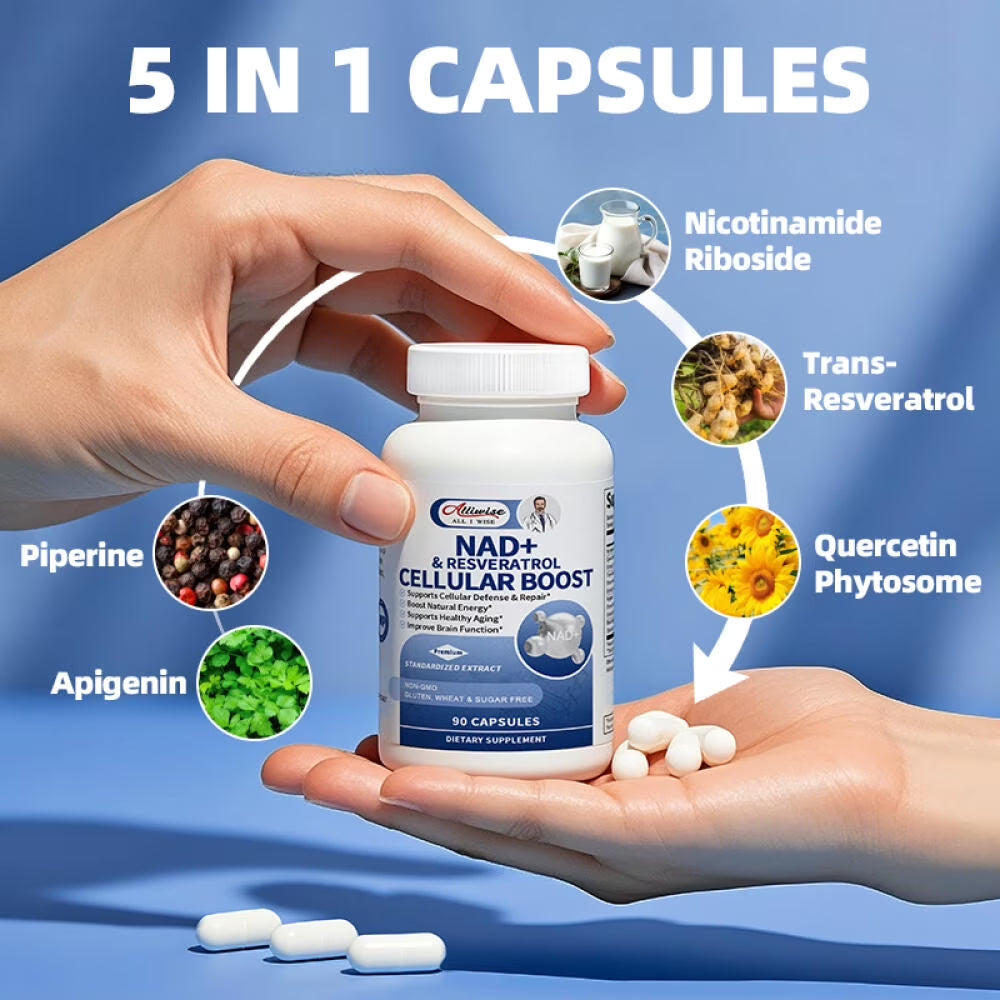 NAD+ Supplement - NAD Capsules Nicotinamide Riboside Resveratrol - NAD Supplements for Women and Men - Metabolism Support - 90 CT
