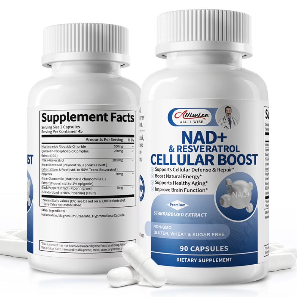 NAD+ Supplement - NAD Capsules Nicotinamide Riboside Resveratrol - NAD Supplements for Women and Men - Metabolism Support - 90 CT