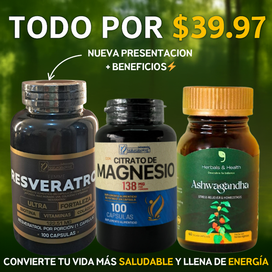 COMBO VITALIDAD⚡NAD + Ashwagandha + Citrato de Magnesio💊