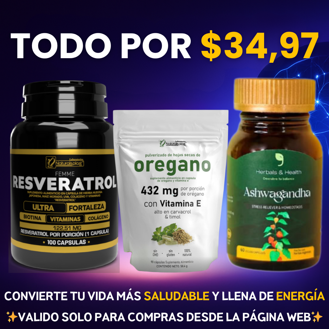 COMBO ENERGÍA & BIENESTAR💚RESVERATROL+ ASHWAGANDHA + OREGANO💊