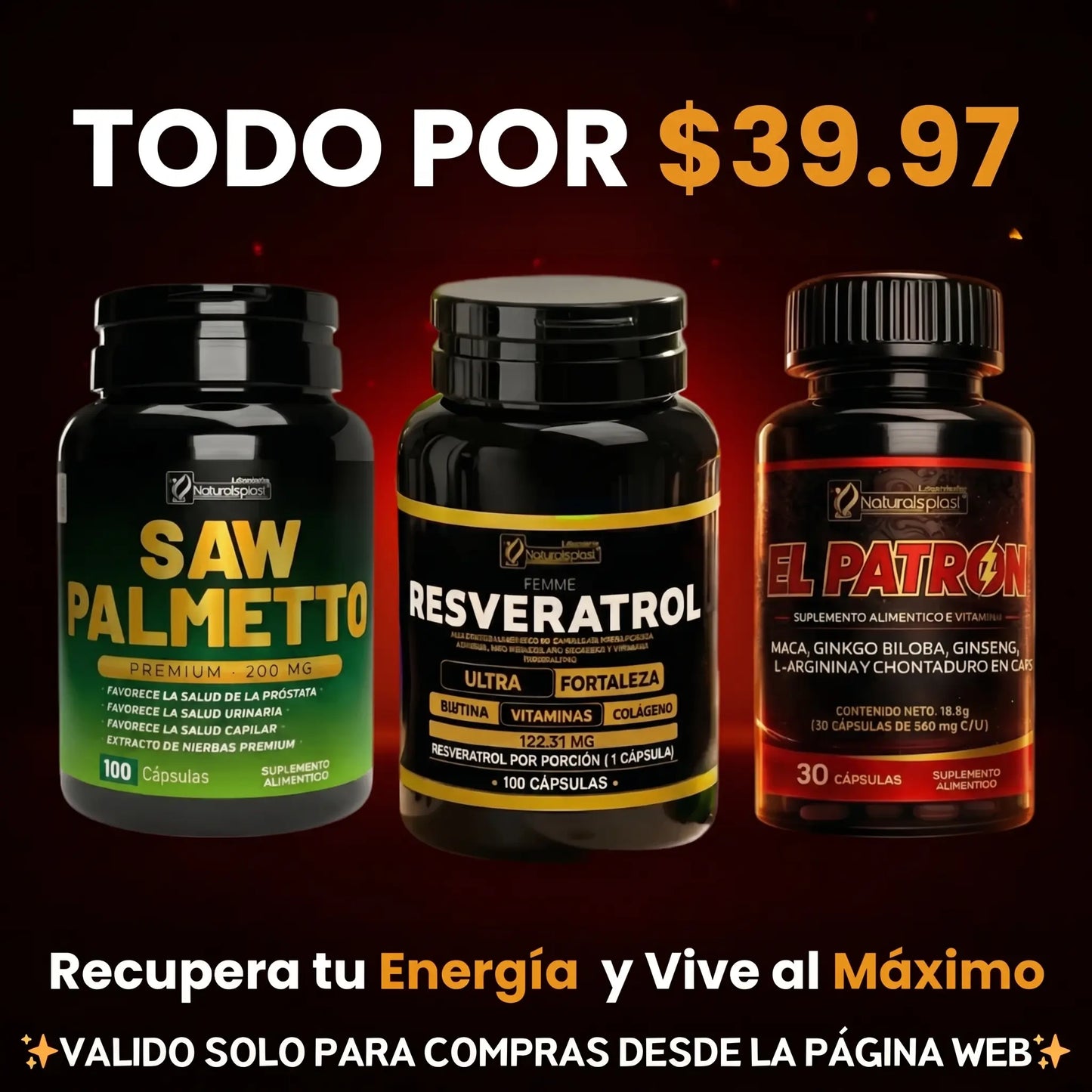 COMBO RENDIMIENTO SUPERIOR 🔥 El Patron + Saw Palmetto + Resveratrol🔥