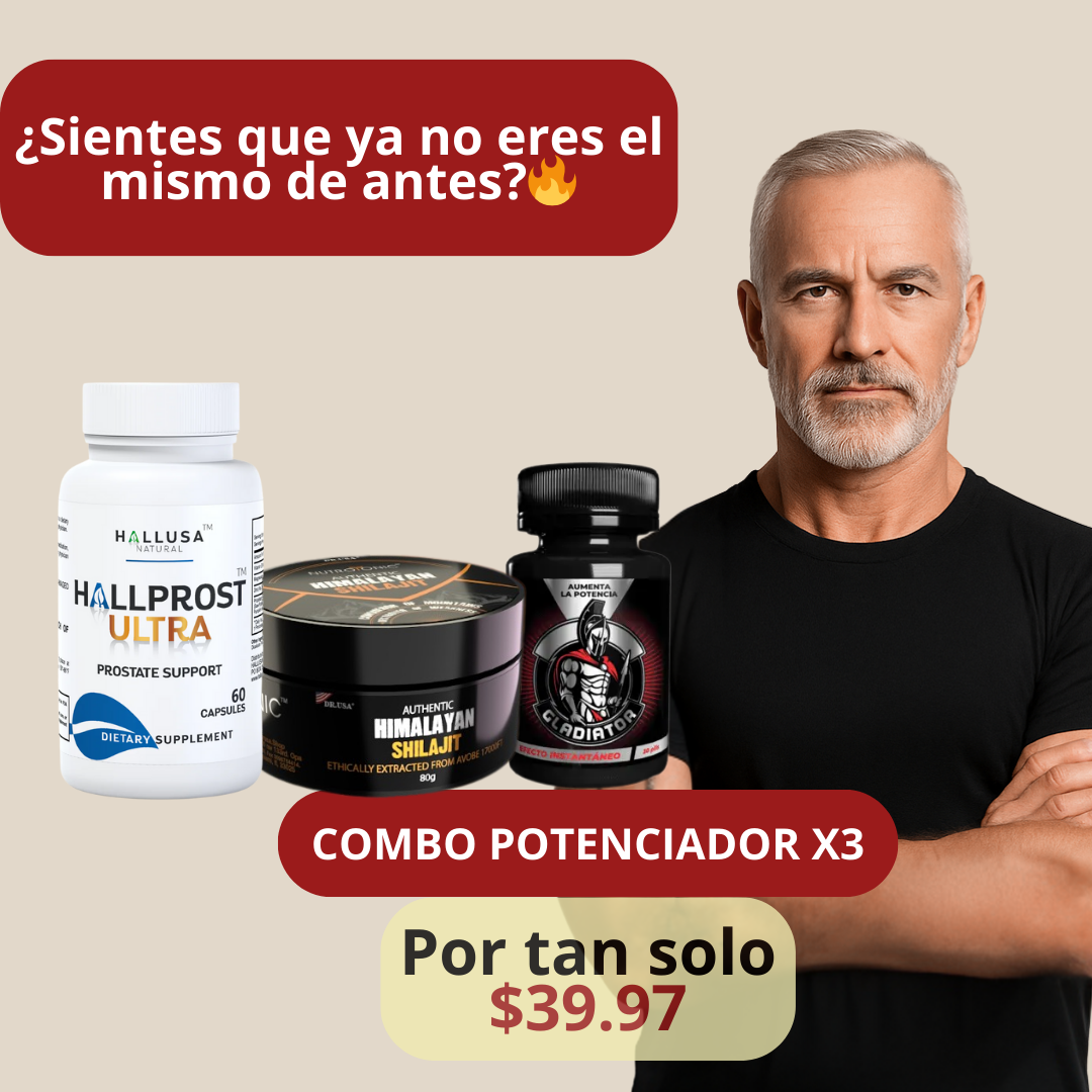 COMBO POTENCIADOR X3 💪 SHILAJIT HIMALAYA + HALLPROST ULTRA + GLADIATOR💊